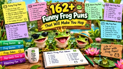 162+ funny frog puns featuring playful frogs, lily pads, pond humor, cute frog jokes, and hilarious hopping wordplay