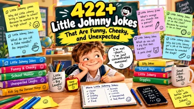 422+ Little Johnny jokes featuring a mischievous schoolboy, classroom humor, funny speech bubbles, cheeky punchlines, and unexpected jokes