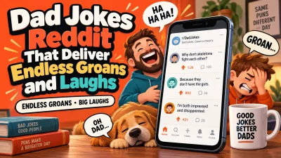 Dad jokes Reddit featuring funny dad humor, groan-worthy one-liners, laughing reactions, social media jokes, and endless laughs